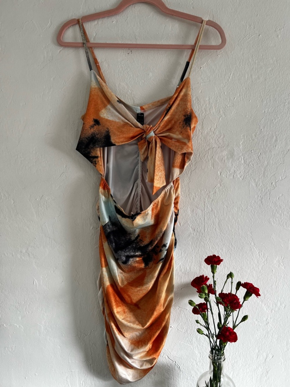 SHEIN Orange and Cream Abstract Slip Dress